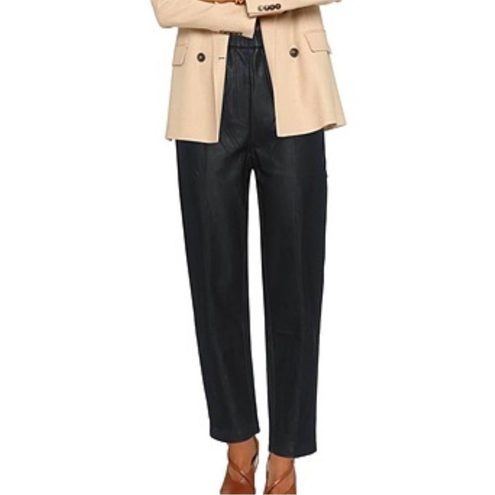 FRNCH Black Vegan Leather High Rise Tapered Fit Trousers